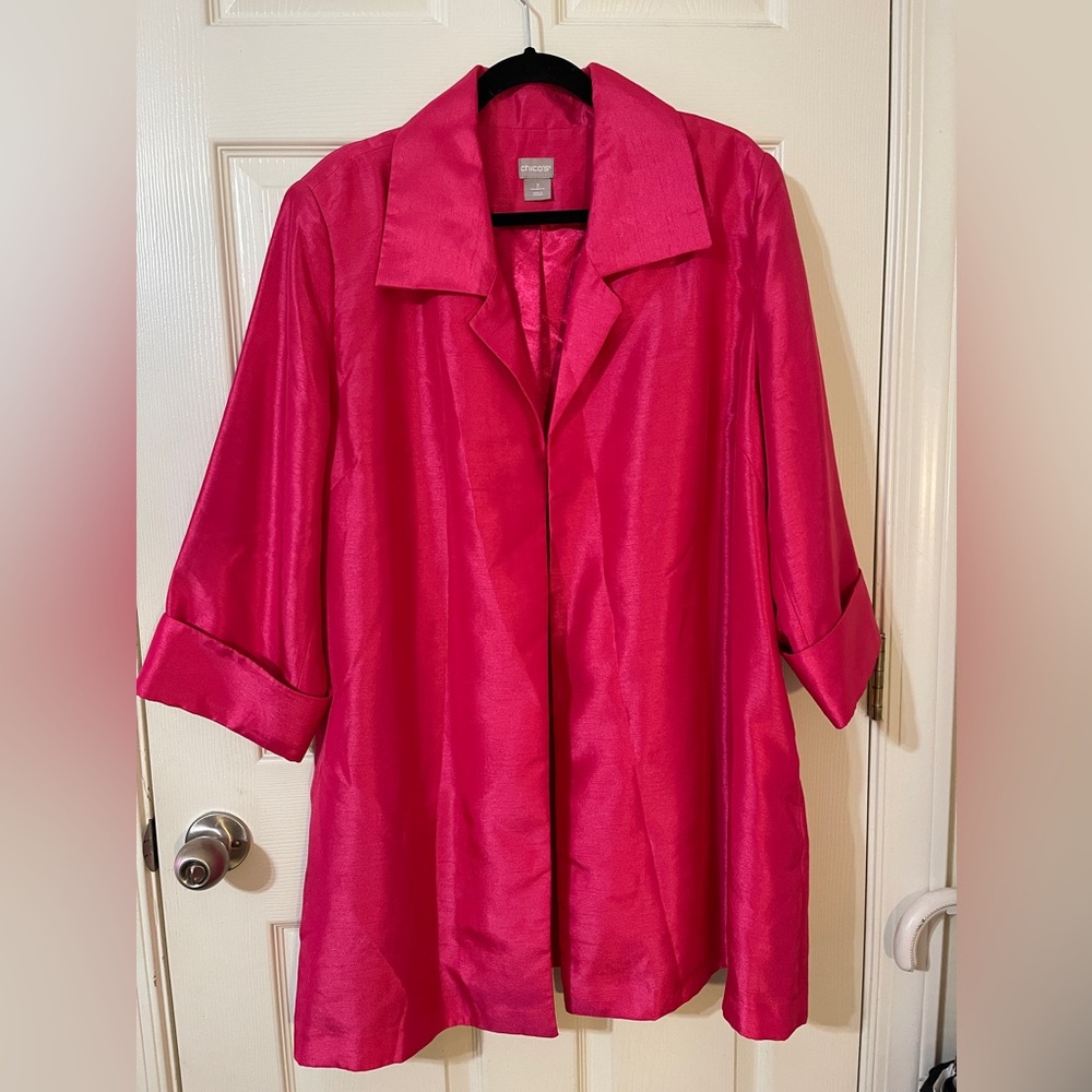 CHICO'S Two-Layer Shantung Pink Open 3/4 Sleeve Jacket Womens Size 3 (US 16-18)